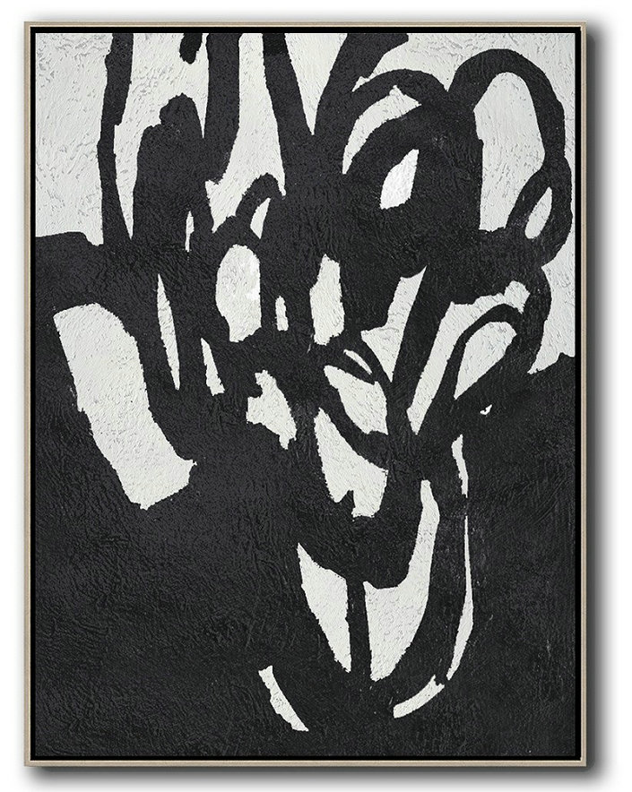 Original Abstract Art Paintings,Black And White Minimalist Painting On Canvas - Acrylic On Canvas Abstract